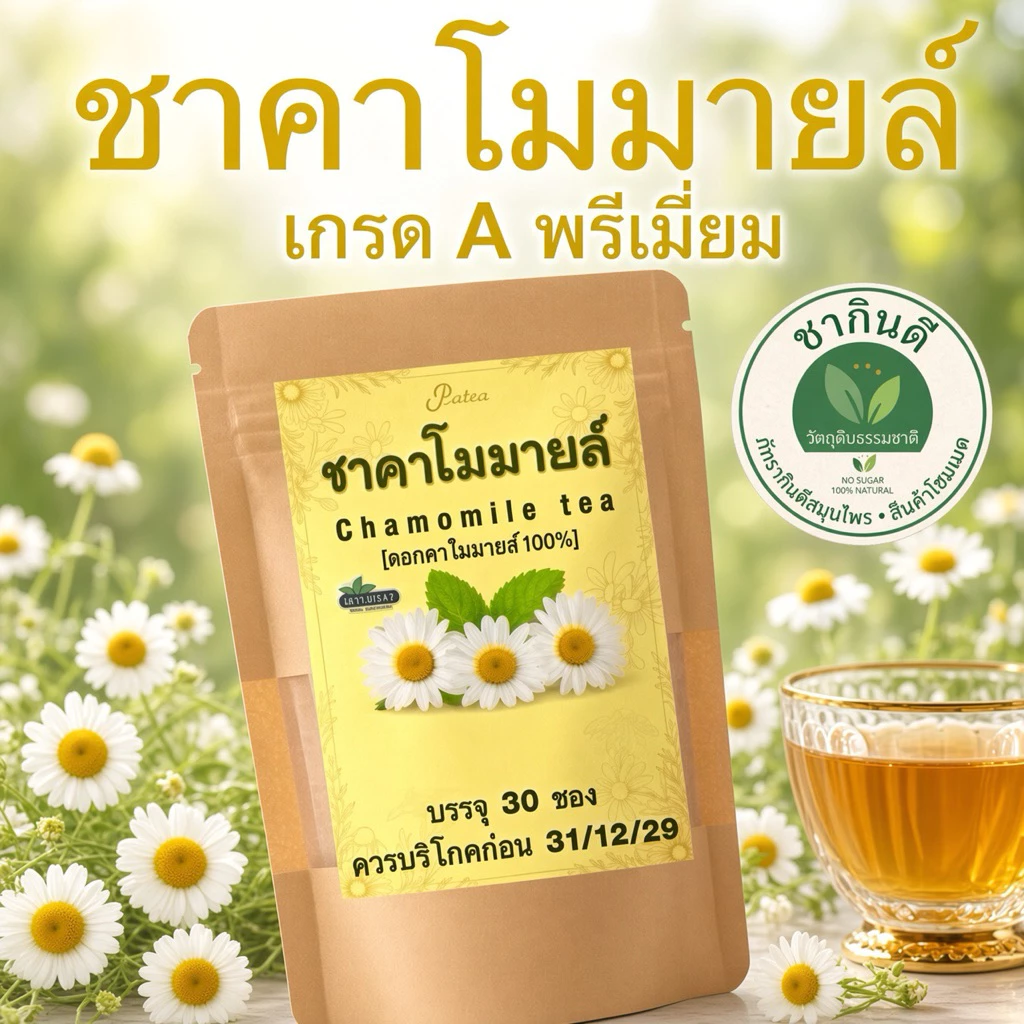ชาคาโมมายล์แท้ 100% เกรด A พรีเมียมโฮมเมด (30 ซองชา) รสธรรมชาติ Chamomile Tea [ร้านชากินดีภัทรากินดีสมุนไพรเจ้าของภาพ]