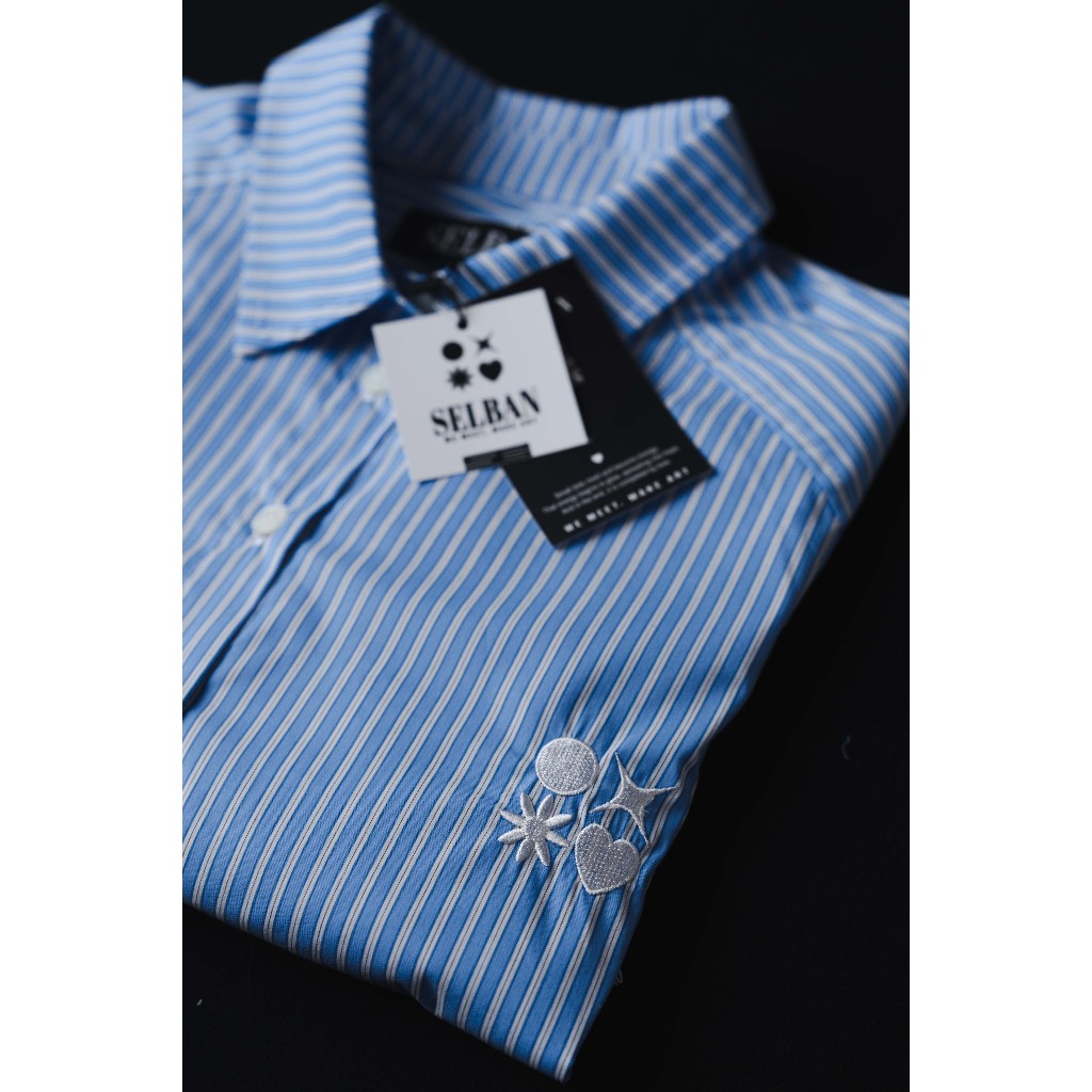 SELBAN / mens shirt / blue striped shirt