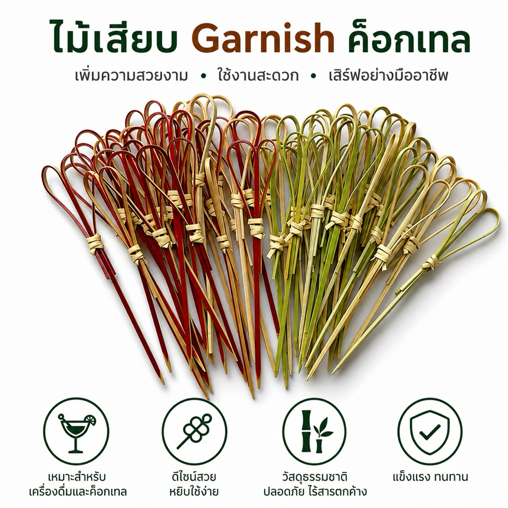ไม้เสียบ Garnish ค็อกเทล ไม้ไผ่ 9 แบบ 50 ชิ้น 9cm