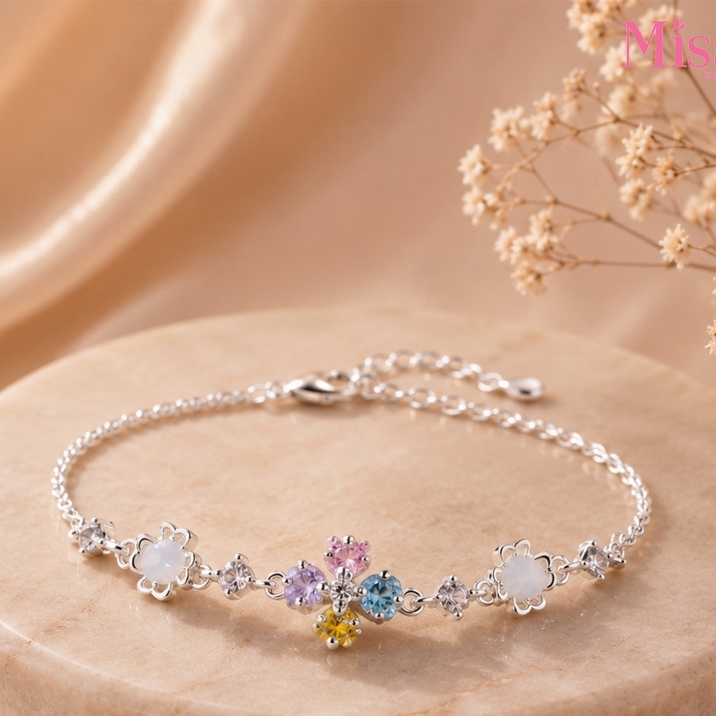 สร้อยข้อมือ Miss Sis Fine Jewellery - Pastel Blossom Silver Bracelet