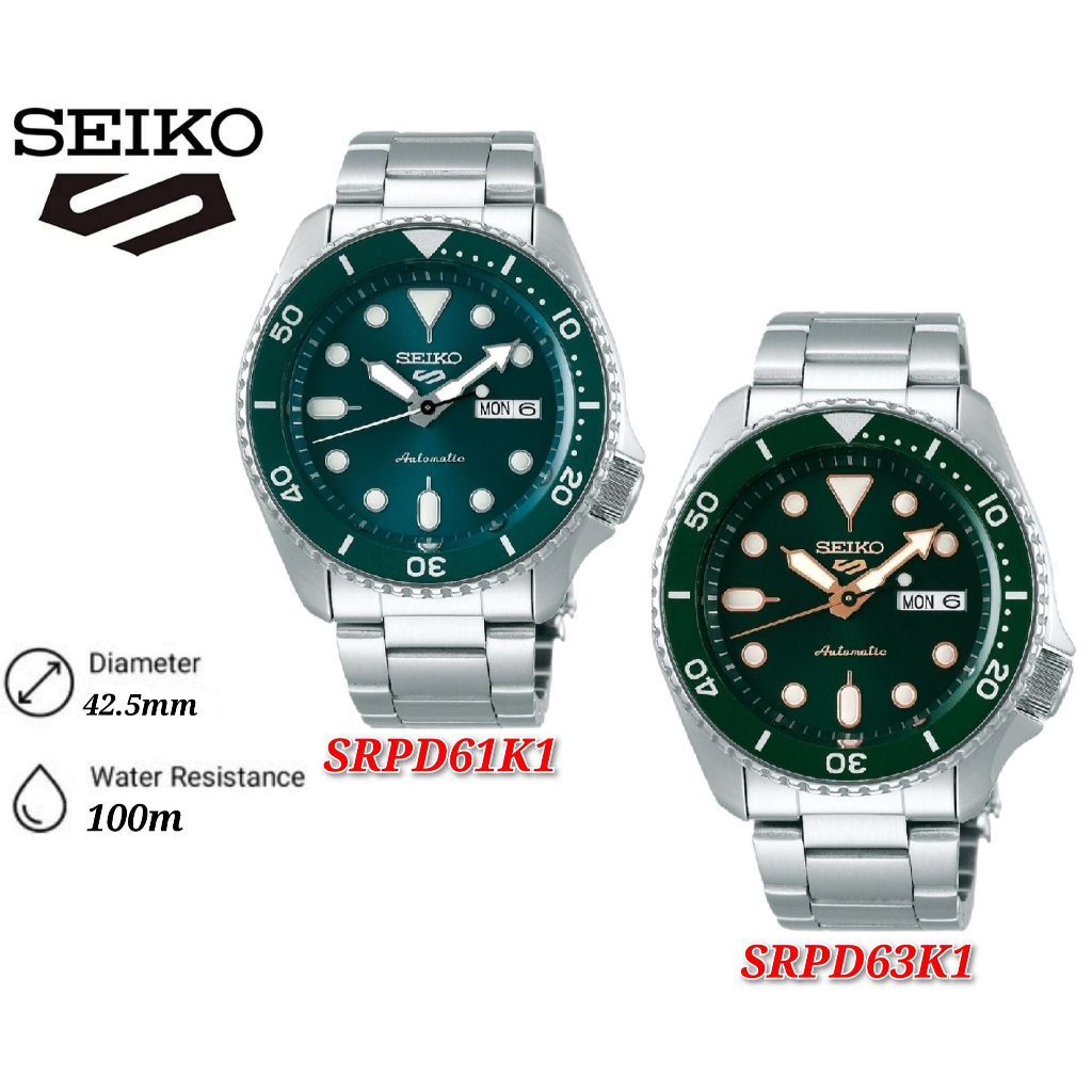 นาฬิกาผู้ชาย Seiko 5 Sports Superman SRPD61K1 / SRPD63K1 อัตโนมัติ กันน้ำ 100M หน้าปัดเขียว สายสแตนเ