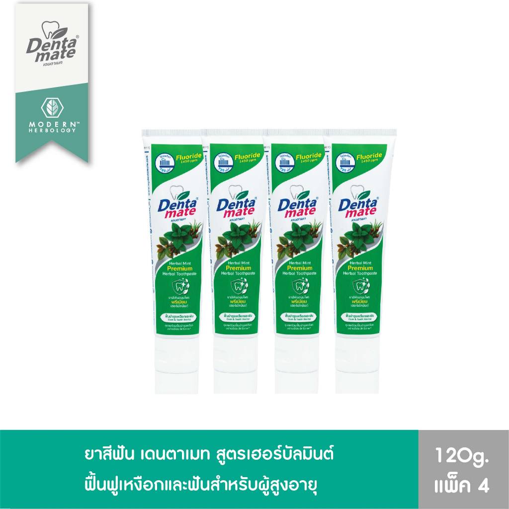 [แพ็คสุดคุ้ม 4 หลอด] Dentamate Herbal Mint Fluoride Plus ยาสีฟัน พรีเมียม เฮอร์บัลมินต์ ฟลูออไรด์120g