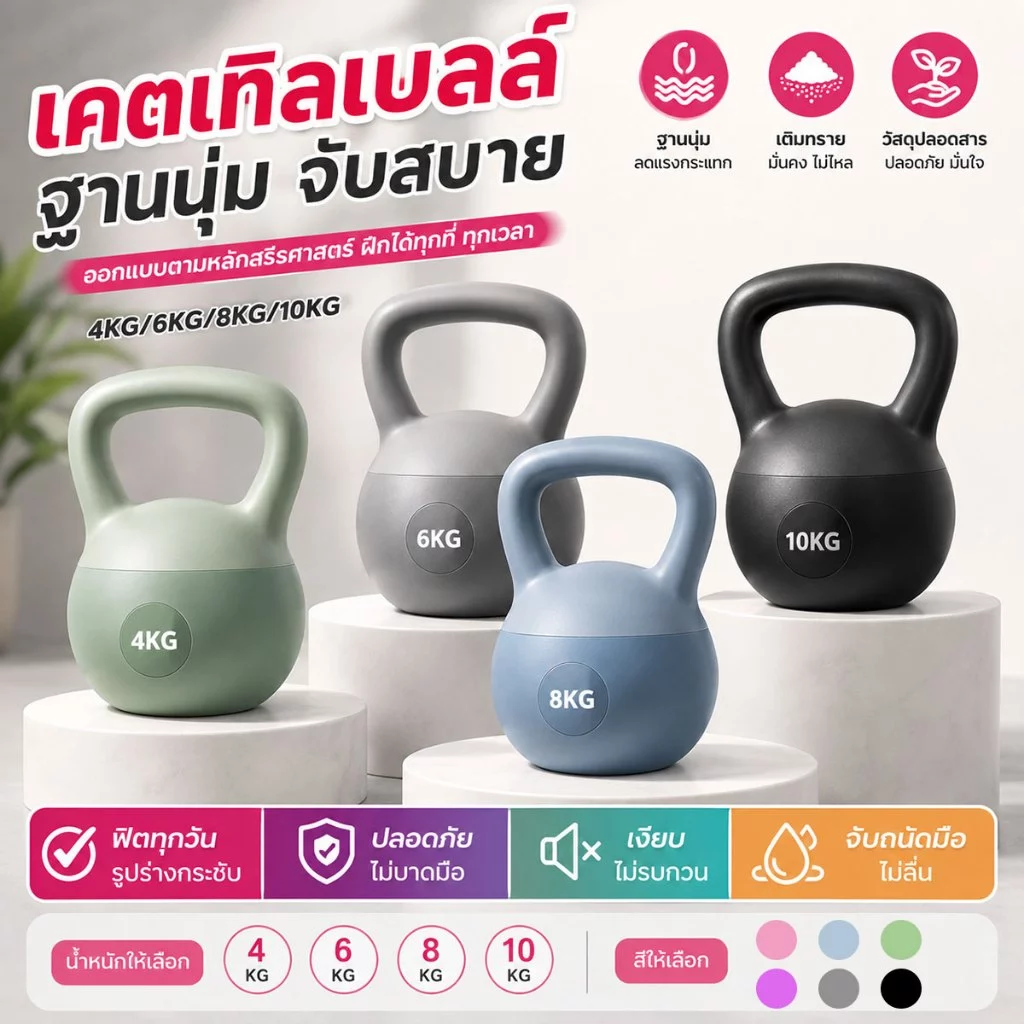 เคตเทิลเบลล์ Kettlebell 4/6/8/10KG เคตเทิลเบลล์แบบนุ่ม ลูกตุ้มยกน้ำหนัก อุปกรณ์ออกกำลังกาย จับสบาย บริหารแขน ขา สะโพก