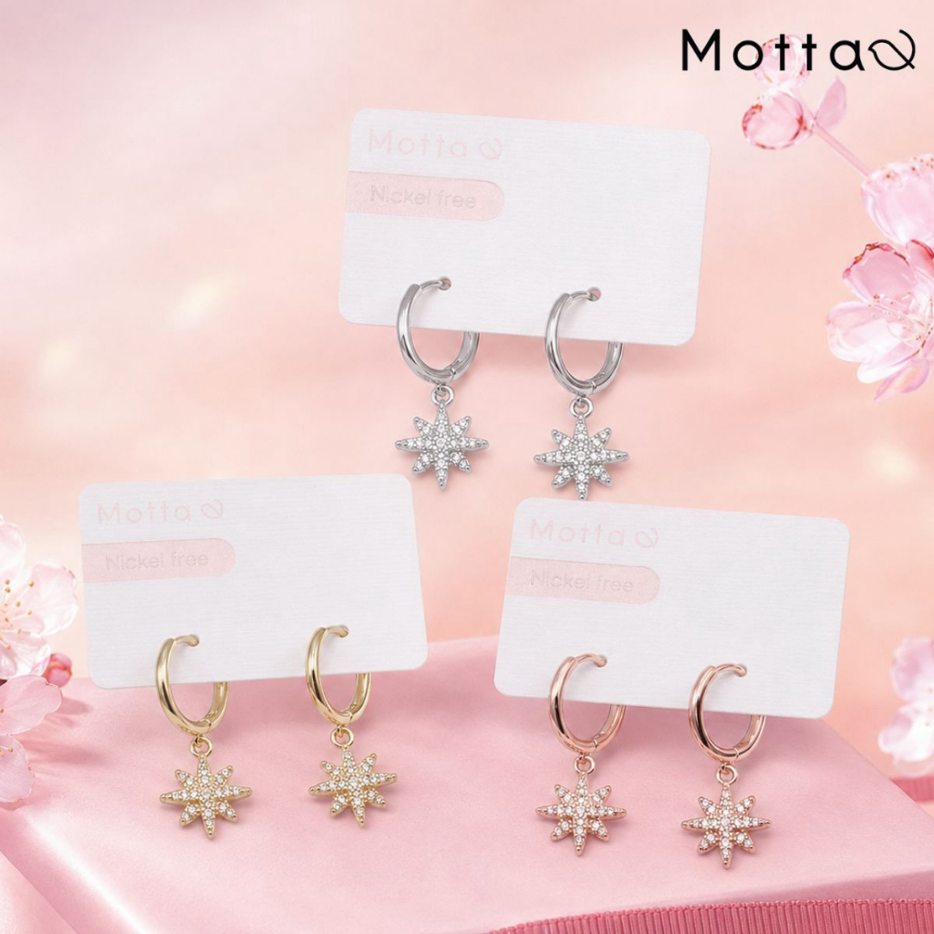 Motta Earring ต่างหูห่วงมีจี้ชุบทองคำขาว จี้ดาวประกายวิบวับ