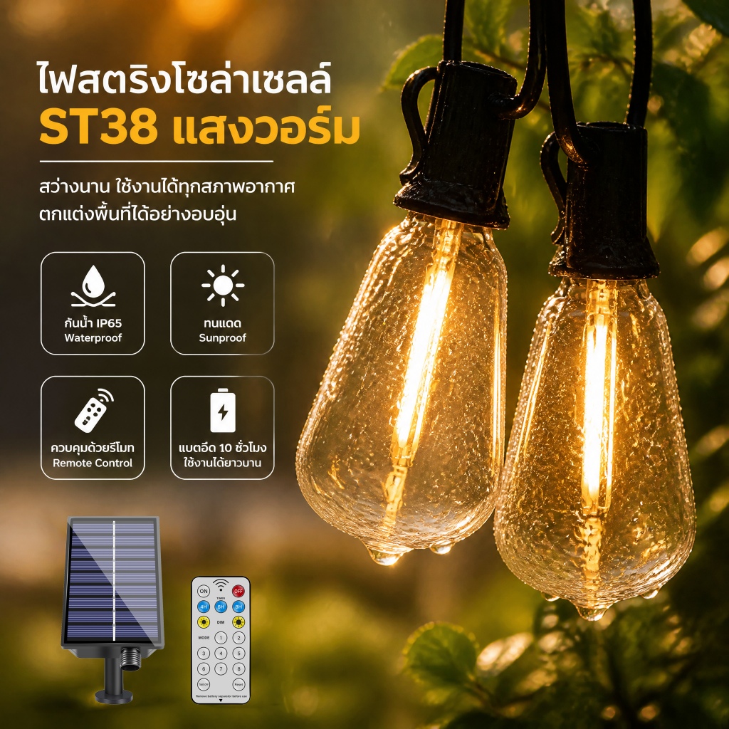 ไฟปิงปอง โซล่าเซลล์ 30เมตร หลอดแอลอีดี ขั้ว E12ปลั๊ก กันน้ำ50bulb ไฟโซล่าเซลล์แต่งสวน ไฟวินเทจ ไฟแต่งสวน ไฟย้อนยุค