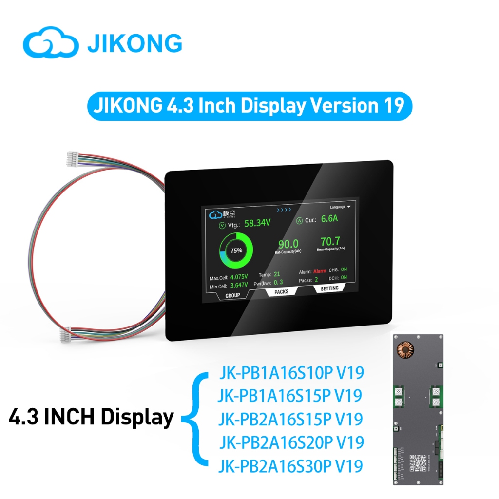 JIKONG JKBMS หน้าจอสัมผัสแสดงผลแบบขนาด 4.3 นิ้ว ใช้ได้กับ JIKONG BMS 4.3-inch LCD Touch Screen V19