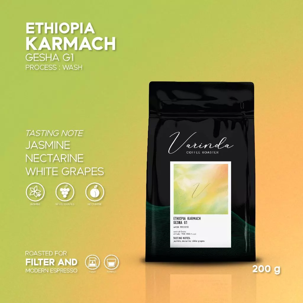 เมล็ดกาแฟดริป Ethiopia Karmach Gesha G1 คั่วอ่อน Specialty 200g | Varinda Coffee Roaster