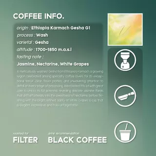เมล็ดกาแฟดริป Ethiopia Karmach Gesha G1 คั่วอ่อน Specialty 200g | Varinda Coffee Roaster