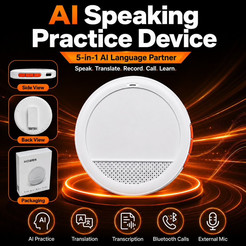 MPD-Z005 AI เครื่องฝึกพูดภาษาอังกฤษ AI ฝึกสนทนา แก้ไขการออกเสียง แปลภาษา 2 ทาง Bluetooth ไมโครโฟน 360° JoyAudio