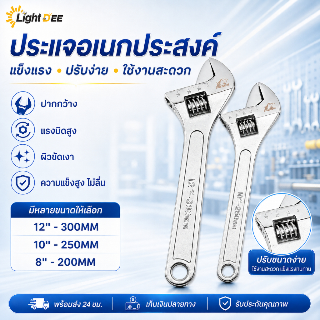 ประแจเลื่อน 8 นิ้ว 10 นิ้ว 12 นิ้ว ประแจจับท่อ ประแจจับแป๊ป ประแจอเนกประสงค์ แข็งแรง ปรับง่าย