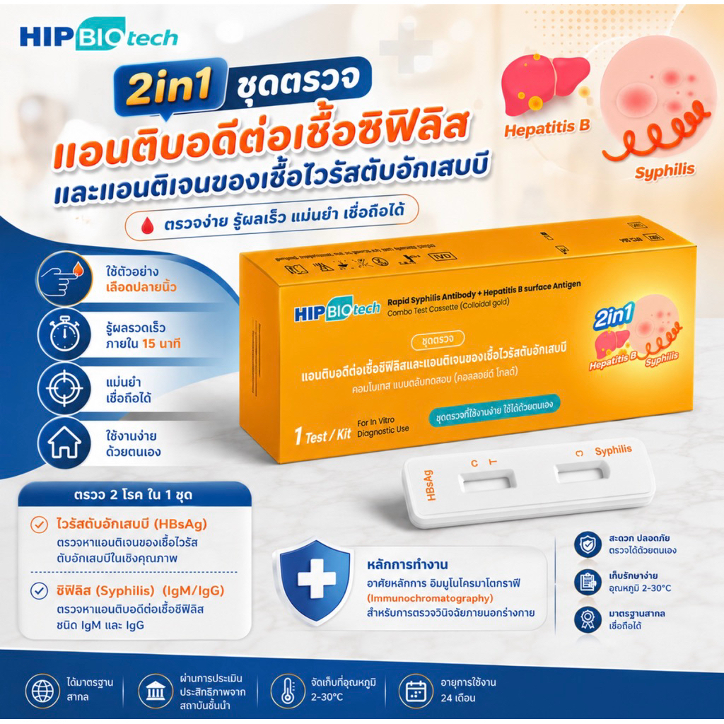 [ส่งด่วน] ชุดตรวจ 2in1 ตรวจซิฟิลิส + ไวรัสตับอักเสบบี rapid syphilis antibody + hepatitis B ด้วยตนเอ