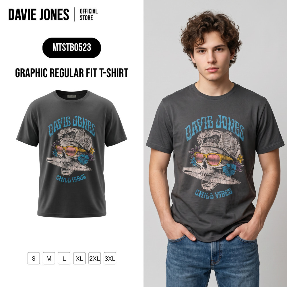 DAVIE JONES [BE FEARLESS] เสื้อยืดผู้ชาย Graphic Regular Fit T-shirt สีเทา TB0523