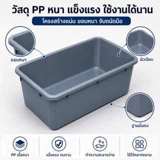 กระบะพลาสติก PP เนื้อหนา กะละมังเหลี่ยม ถาดพลาสติก แข็งแรง วางซ้อนได้ อเนกประสงค์ ห้องครัว ร้านอาหาร