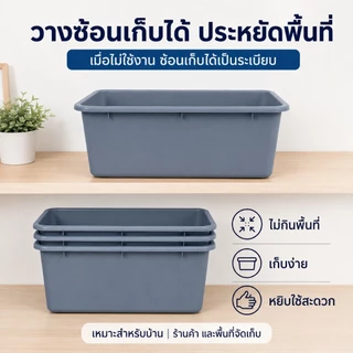 กระบะพลาสติก PP เนื้อหนา กะละมังเหลี่ยม ถาดพลาสติก แข็งแรง วางซ้อนได้ อเนกประสงค์ ห้องครัว ร้านอาหาร