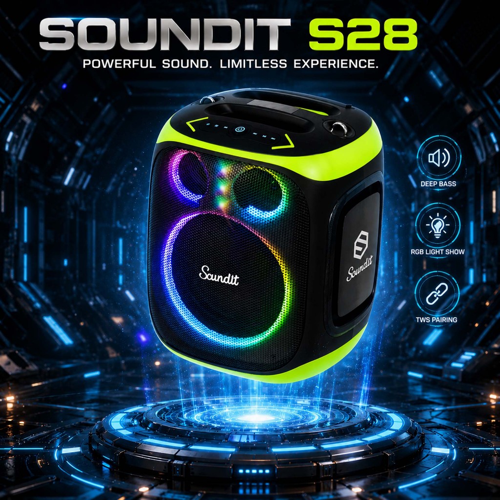 SOUNDIT S28 ลำโพงบลูทูธไร้สาย ไมล์ลอย2ตัว  ลำโพงปาร์ตี้ (แถมฟรีแก้วน้ำ CIVAGO)