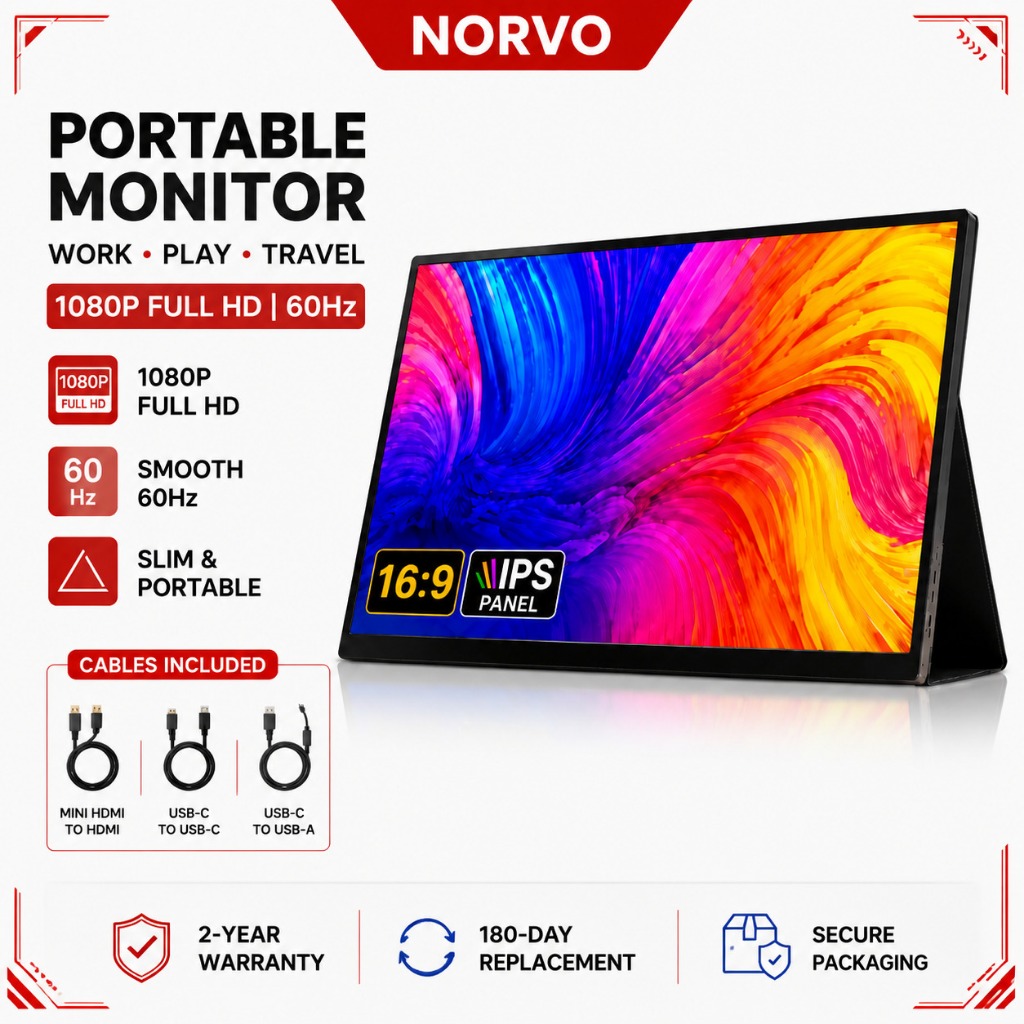จอพกพา จอคอมพกพา Portable Monitor 15.6 นิ้ว FHD 1080P IPS 75HZ จอเสริมโน๊ตบุ๊ค