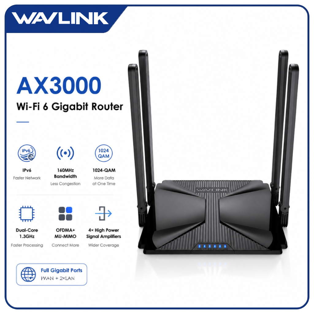 WAVLINK AX3000 เราเตอร์ Wi-Fi 6 ดูอัลแบนด์ Mesh เราเตอร์กิกะบิต สูงสุด 2976Mbps สำหรับเกมมิ่ง