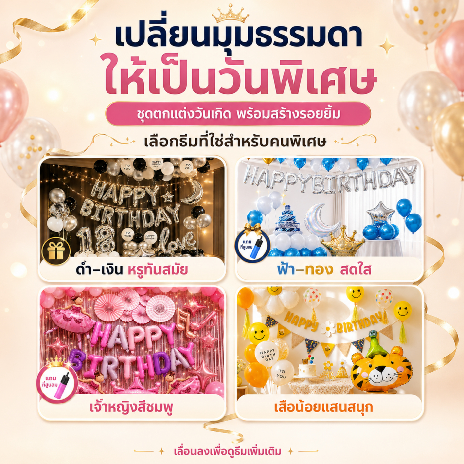 เซ็ตลูกโป่งวันเกิด ครบชุด พร้อมสูบและกาว ปาร์ตี้วันเกิด เซอร์ไพรส์วันเกิด