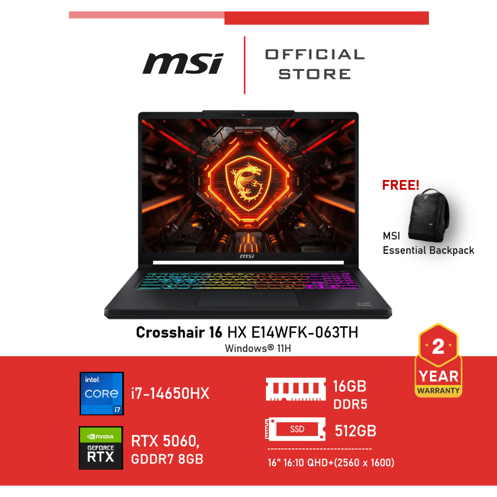 MSI Crosshair 16 HX E14WFK-063TH  (NVIDIA® GeForce RTX™ 5060 Laptop GPU, GDDR7 8GB) Laptop