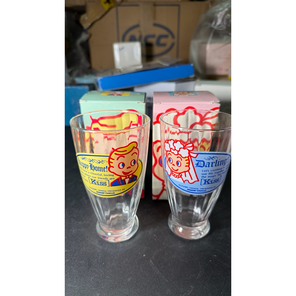 แก้วน้ำ Mister Donut "Petit French Kiss" glass จากญี่ปุ่น 2 ใบ