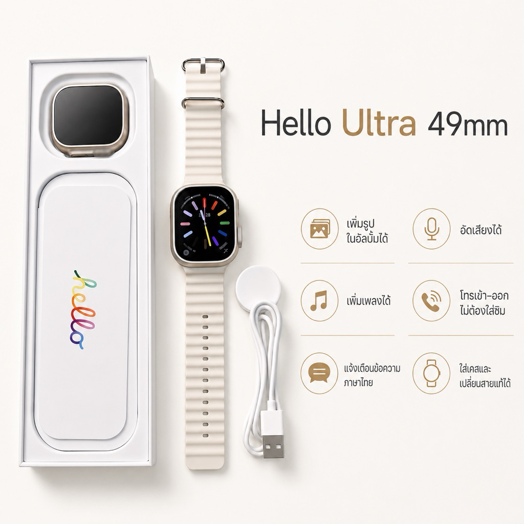 นาฬิกา ZMZ H15 Ultra plus 49mm เพิ่มรูป แจ้งเตือนข้อความ รับสายได้ ฟิล์มกันรอยเคสกันรอย