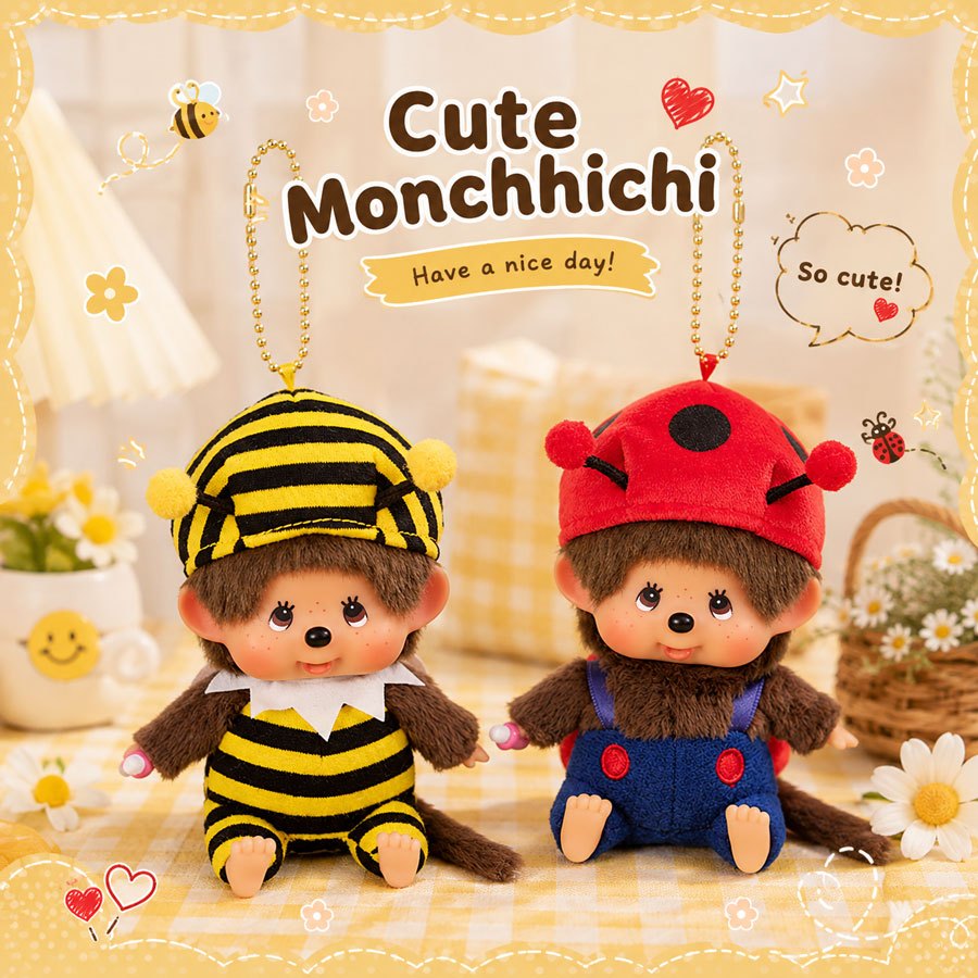 🇯🇵นำเข้าจากญี่ปุ่น Monchhichi Bee / Ladybug Keychain ตุ๊กตาตุ๊กตาจี้ตุ๊กตาน่ารัก Key ของขวัญสาว