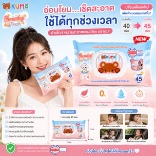 RCP - (1 ลัง) KUMA ทิชชู่เปียก กลิ่น Blooming fresh 45 แผ่น ยกลัง 36 ห่อ