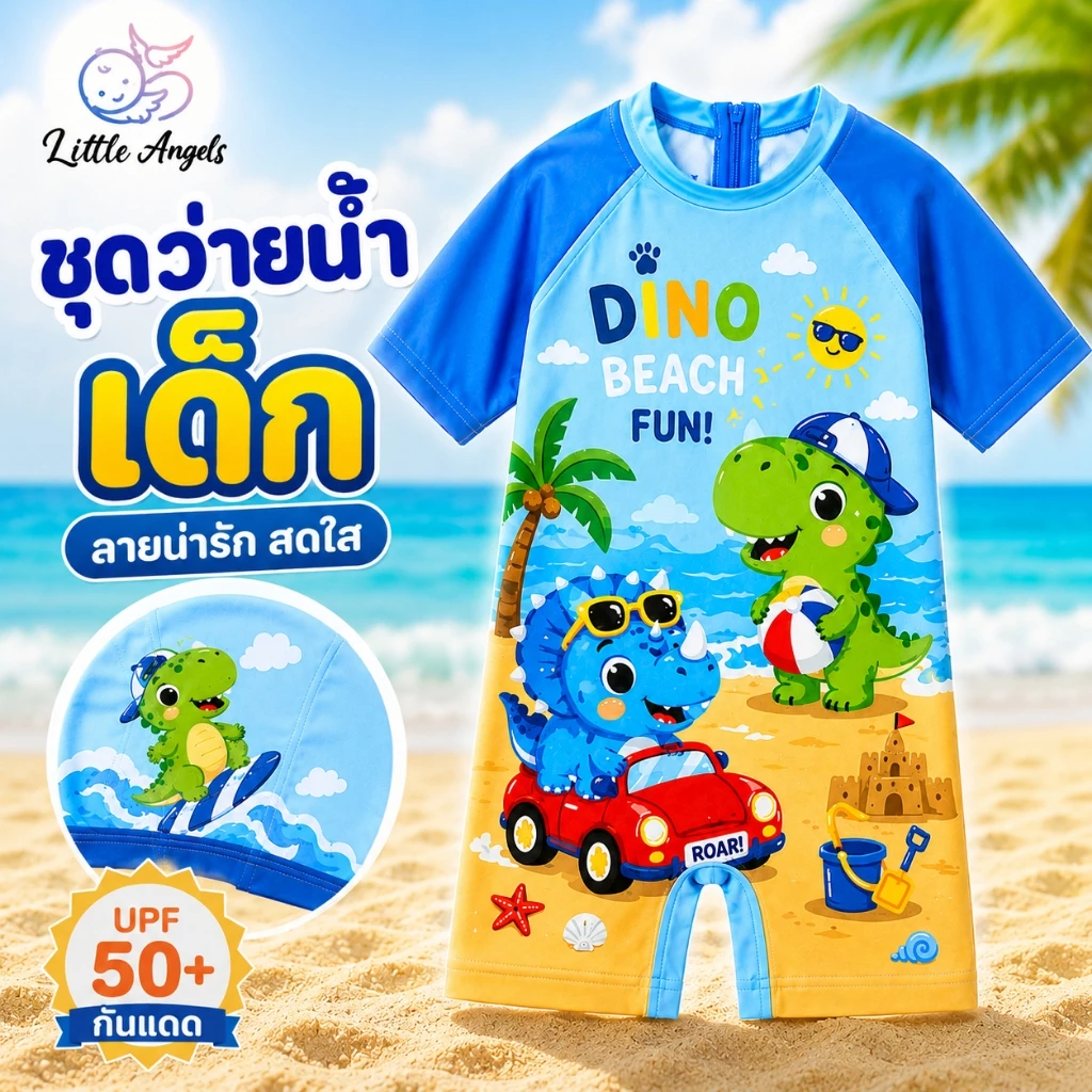 ชุดว่ายน้ำเด็ก ลายการ์ตูน ชุดว่ายน้ำ เนื้อผ้านุ่ม ระบายอากาศดี แห้งเร็ว ปกป้องผิวจากแสงแดด เหมาะกับชายหาดและสระว่ายน้ำ