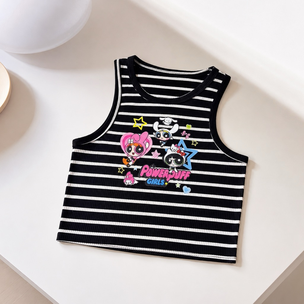 ⋆𐙚 ̊. NEW! เสื้อกล้ามผู้หญิง ครอปสกรีนลายการ์ตูน ♡ เสื้อแขนกุด จัดส่งไวมาก!