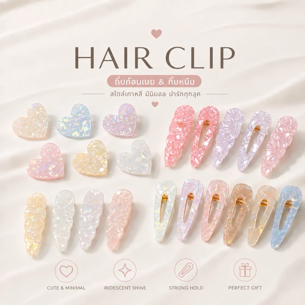 กิ๊บติดผมหินอ่อน 🎀 สไตล์เกาหลี (พร้อมส่งจากไทย🇹🇭) BB(1ชิ้น #1PC)