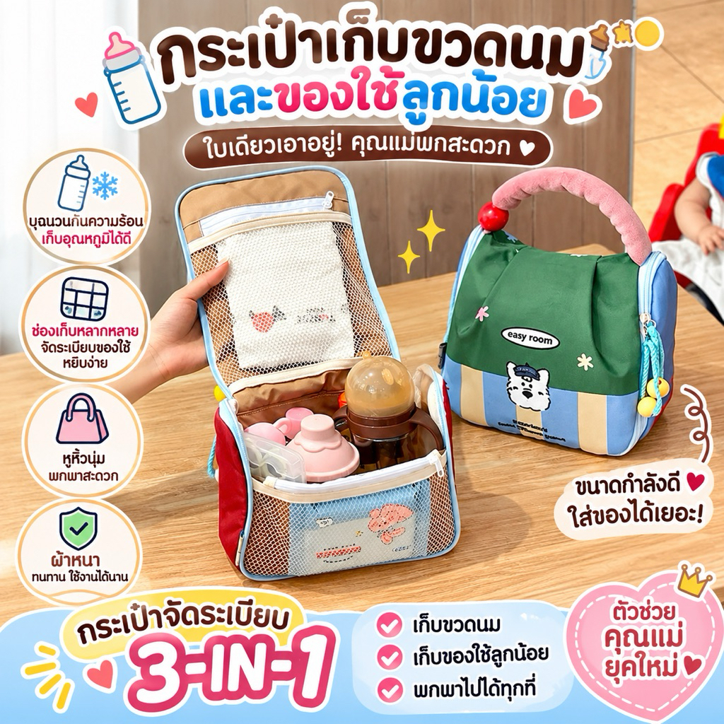 กระเป๋าใส่ของสำหรับแม่และเด็ก กระเป๋าใส่ของปิกนิก กระเป๋าใส่เคื่องสำอาง