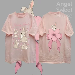 (COD) Angle Official เสื้อยืดผู้หญิงแขนสั้น ทรงหลวม ลายน้องหมากับโบว์ชมพู Sweet Paws สไตล์หวานน่ารัก ผ้านุ่ม ใส่สบาย