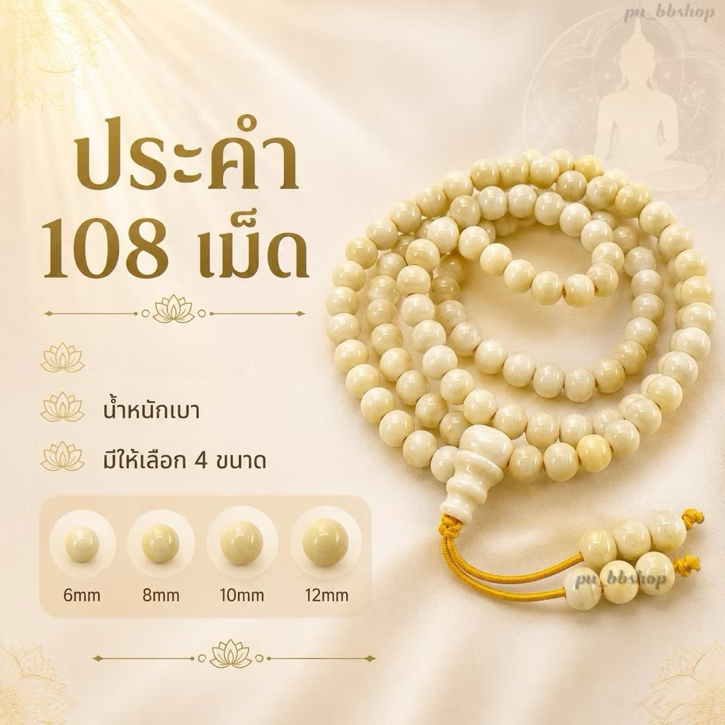 ประคำ 108 เม็ด น้ำหนักเบา (มี 4 ขนาด)