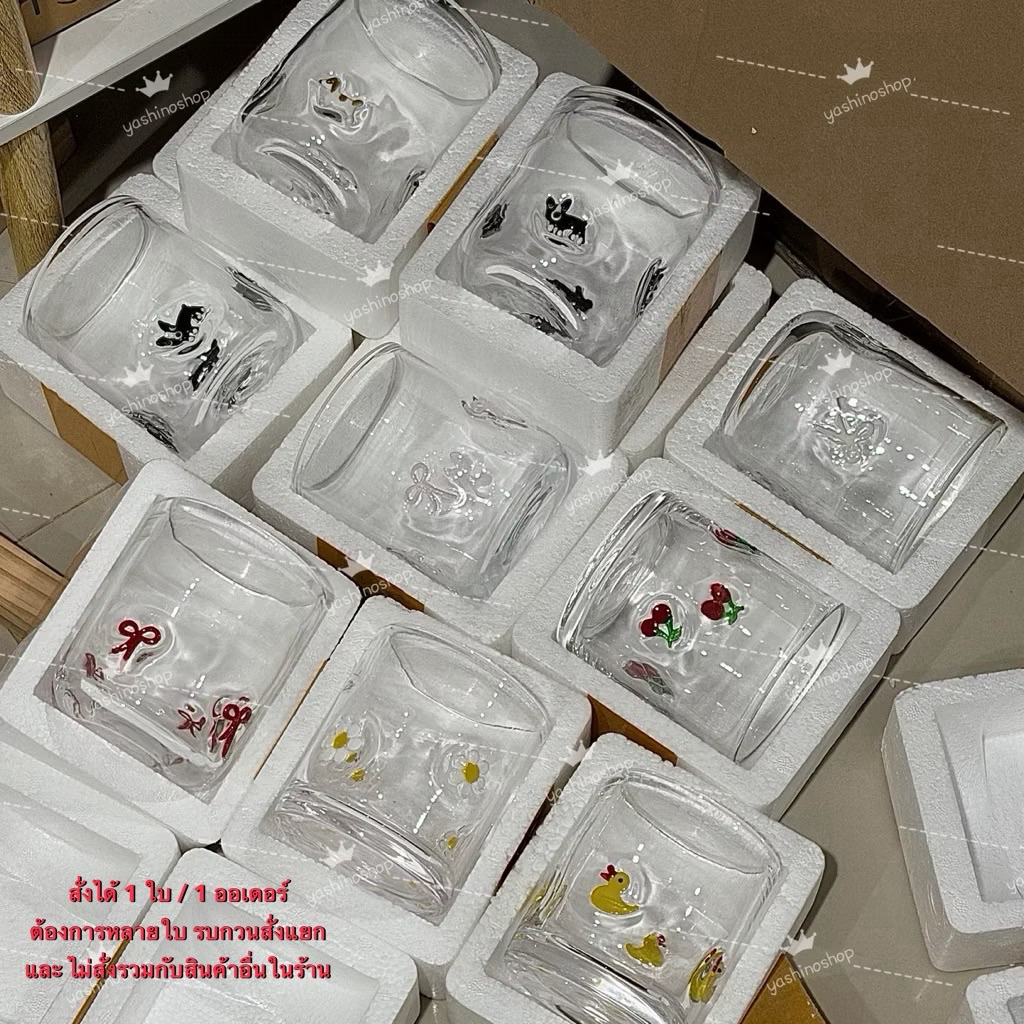 yashinoshop [ส่งด่วนจาก กทม.] งานเกรด B "Not Perfect" - อัพเดตลายใหม่ แก้วใสหนา แก้วเชอร์รี่ แก้วสตรอว์ แก้วโบว์