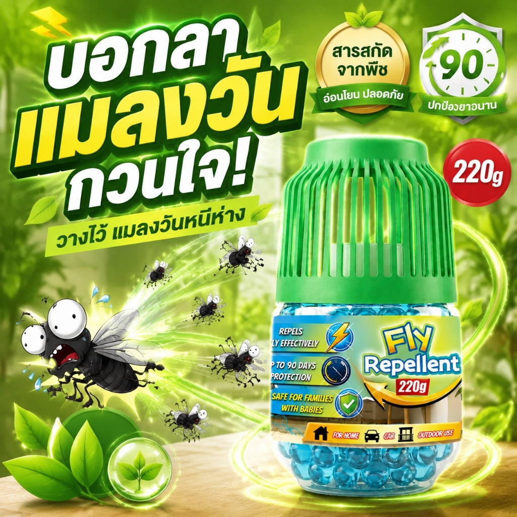 บอกลาแมลงวันกวนใจในครัว! ไล่แมลงวัน แมลงวัน 220g ไม่ต้องตี ไม่ต้องฉีด แมลงวันไม่เข้าใกล้ กลิ่นที่แมลงวันไม่ชอบ! แมลงวัน