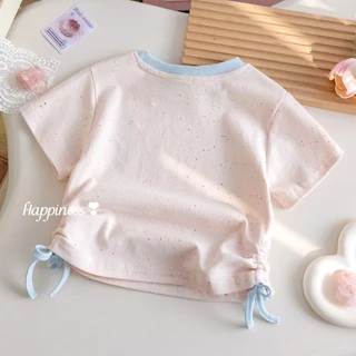 Babyonline(Y187)G1M3 (ส่งด่วน1วัน) เสื้อยืดแฟชั่นสำหรับเด็กผู้หญิงแขนสั้นสีพื้น นุ่ม ใส่สบาย