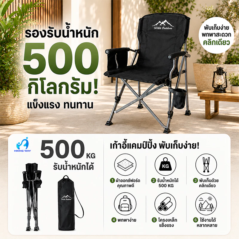 เก้าอี้แคมป์ปิ้ง พับได้ โครงอลูมิเนียม รับน้ำหนัก 200kg thumbnail 3
