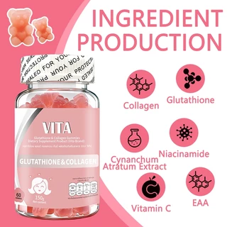 VITA กลูตาไธโอนคอลลาเจนกัมมี วิตามินรวมบำรุงผิวขาว อาหารเสริมผิวGlutathione Collagen Vitamin Gummy Supplement 60Gummies