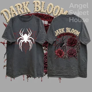 (COD) Angle Official เสื้อยืดผู้หญิงแขนสั้น ลายใยแมงมุมและดอกกุหลาบ ทรงหลวม โอเวอร์ไซซ์ ผ้านุ่ม สไตล์ Y2K สตรีท