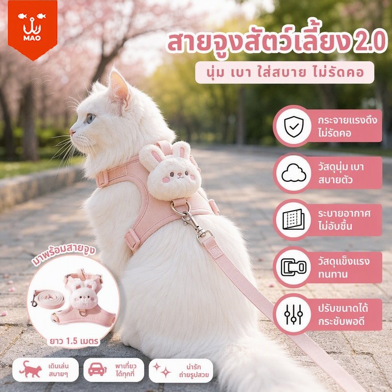 เสื้อจูงแมว ปลอกคอแมว ปลอกคอสุนัข พร้อมสายจูง ป้องกันหลุด ปรับขนาดได้ น้ำหนักเบา ระบายอากาศดี