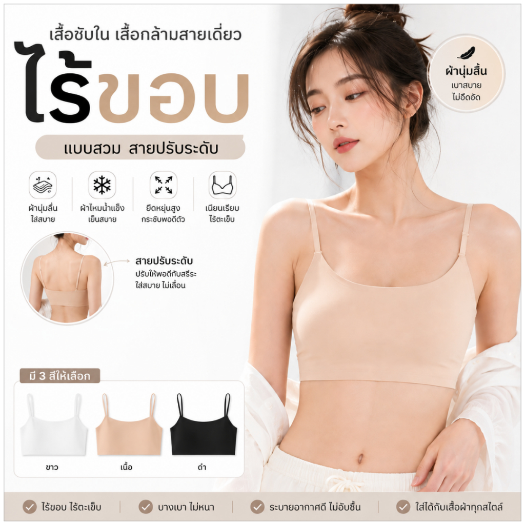 พร้อมส่งจากไทย💥Sanay Bra💥 (N270) เสื้อซับใน เสื้อกล้ามสายเดี่ยว ไร้ขอบ แบบสวม สายปรับระดับ เนื้อผ้านิ่ม สวมใส่สบาย