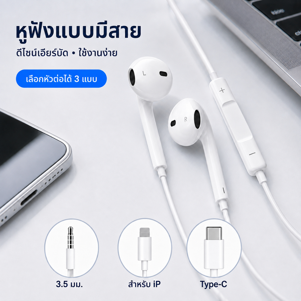 หูฟังแบบมีสาย Type-C แบบกึ่งอินเอียร์ พร้อมไมโครโฟน สำหรับโทรศัพท์ Android แล็ปท็อป แท็บเล็ต และตัวควบคุมแบบอินไลน์