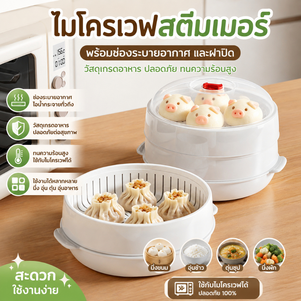 ชามไมโครเวฟ กล่องนึ่งไมโครเวฟ ช่องระบายอากาศ พร้อมฝาปิด วัสดุเกรดอาหาร ปลอดภัย ทนต่อความร้อน สะดวกต่อการใช้งาน delicacy