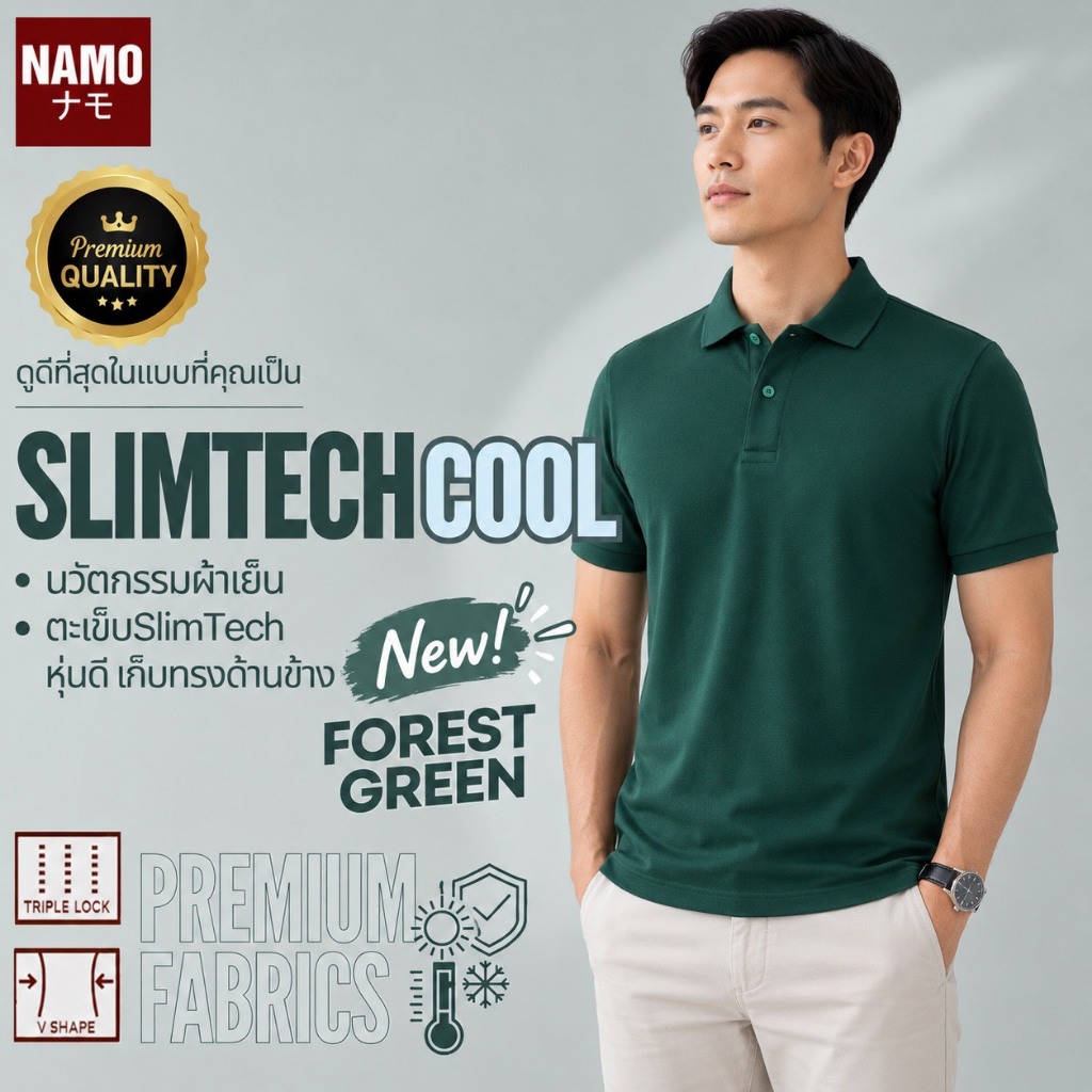 9.9 SALE⚡️สีใหม่! เสื้อโปโลหุ่นดี SlimTech Cool Forest Green🌲 ผ้าเย็น ทรงสวย เหลาหุ่น พรางพุง ผ้ากัน UV ไม่ขึ้นขน สีไม่ซ