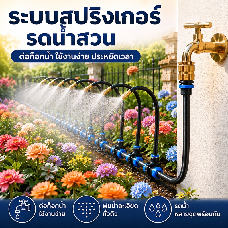 ท่อสเปรย์รดน้ำสวน ยาว 20เมตร ท่อรดน้ำละอองละเอียด ติดตั้งง่าย ประหยัดน้ำ ทนทาน เหมาะสวน ดอกไม้ แปลงผัก ระเบียง