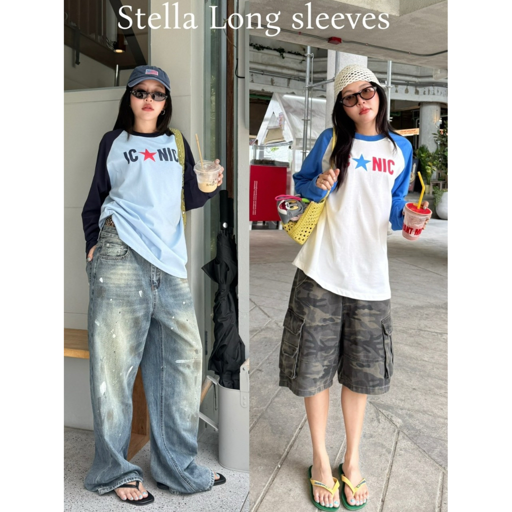 Stella long sleeve - เสื้อแขนยาวสโลฟแขน ดีเทลแขนต่างสีผ้าคอตตอน