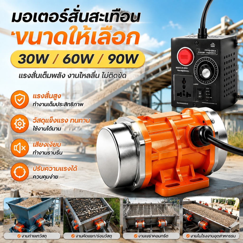 มอเตอร์สั่นสะเทือนคอนกรีต 30W 60W 90W 220V 3000rpm เฟสเดียว อะลูมิเนียมอัลลอย สําหรับโต๊ะเขย่า