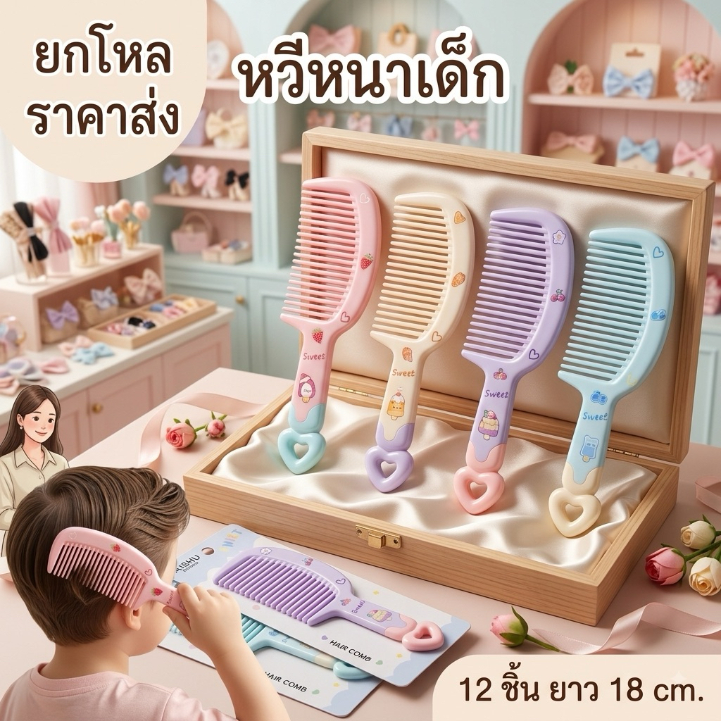 ยกโหล หวีหนา หวีเด็กลายการ์ตูน มีราคาส่ง
