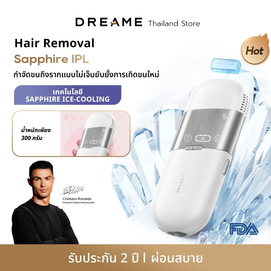 Dreame Sapphire IPL Hair Removal 21J เครื่องเลเซอร์กำจัดขนแบบ IPL Ice-Cooling 8 ระดับ ปกป้องผิวจากความร้อน