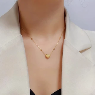 LC+สร้อยคอผู้หญิง จี้รูปหัวใจ สแตนเลสไทเทเนียม ชุบทอง 18K สไตล์มินิมอล หรูหรา กันน้ำ ไม่ซีดจาง ปรับความยาวได้